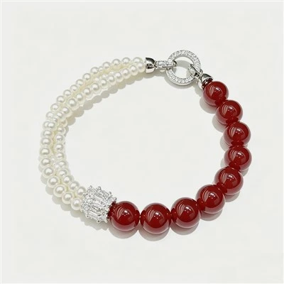 Red Garnet and Pearl Bracelet