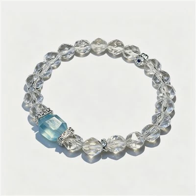 Natural Faceted Clear Quartz Crystal Beaded Bracelet